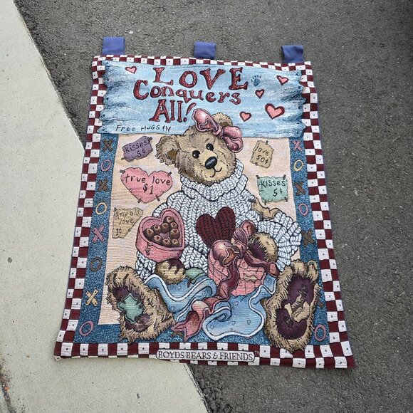 Boyd Bears and Friends Love Conquers All Tapestry Wall Hanging Vintage 38 x 26in - Picture 8 of 8